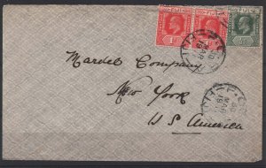 Fiji 1911 Neat cover to New York franked 2½d (2x KE7 1d + ½d), BA cds