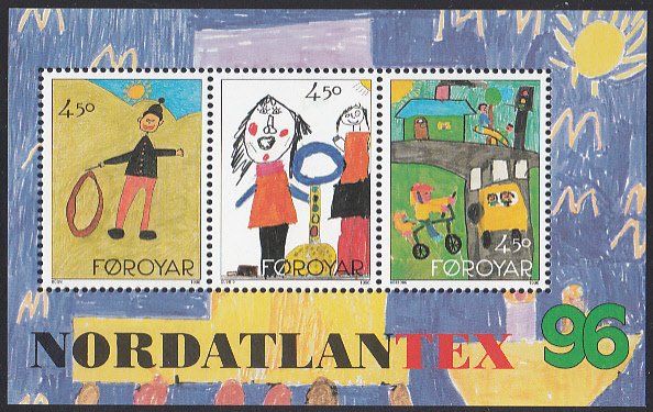 Faroe Islands 1996 MNH Sc #304 Sheet of 3 Childrens' drawings Nordatlantex 96