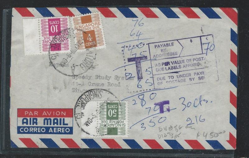 SINGAPORE (P1910B)1979 POSTAGE DUE COVER WITH GOOD 4C+10C, ALSO 50C+1C BL 6