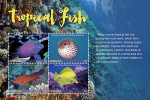 Grenada 2017 - Tropical Fish - Marine Life - Sheet of 4 Stamps - MNH