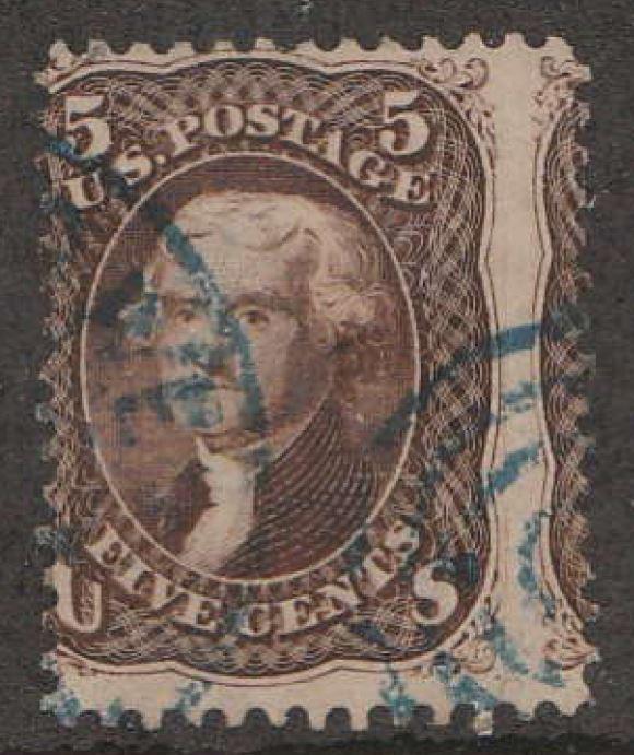 U.S. Scott #76 Jefferson Stamp - Used Single - Blue Fancy Cancel