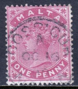 MALTA — SCOTT 9a (SG 21) — 1885 QV 1d ROSE — USED — SCV $30.00