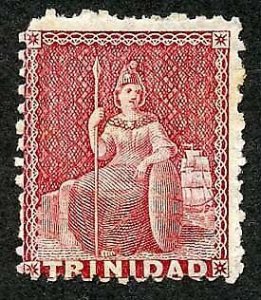 Trinidad SG69b (1d) Rose Wmk Crown CC Perf 12.5 M/M small tone spot Cat 65 pound