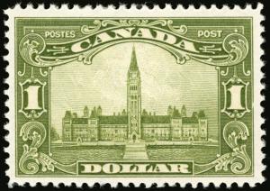 Canada #159 $1 Olive Green 1929 Parliament XF Mint Faintly Hinged CV $400+