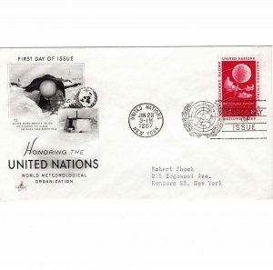 United Nations 1957 FDC Sc 50 World Meteorological Day UN Artcraft Cachet