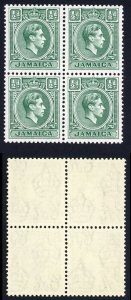 Jamaica SG121 1/2d Blue-green A BLOCK of FOUR U/M