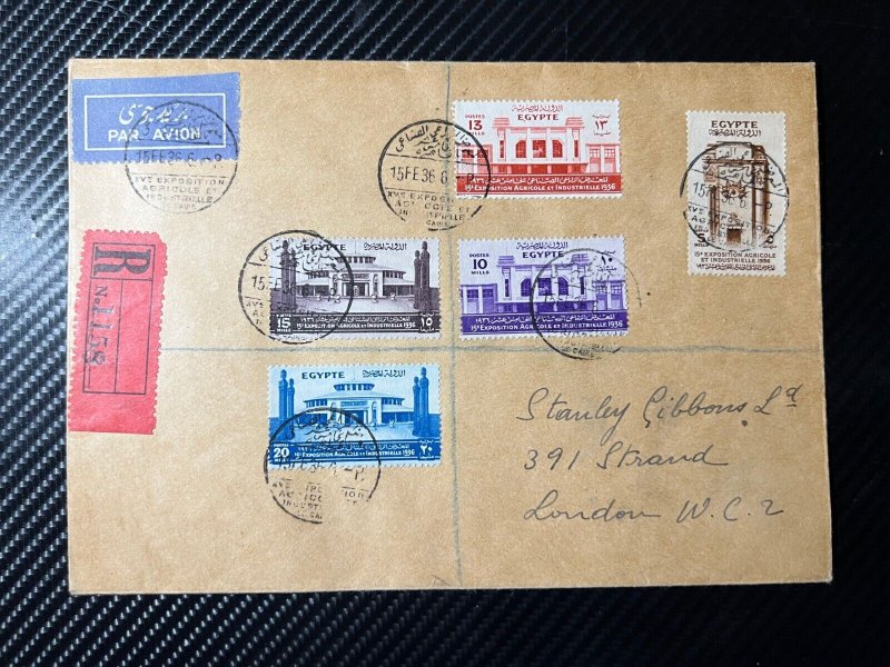 1936 Registered Egypt Airmail Cover to London England Stanley Gibbons