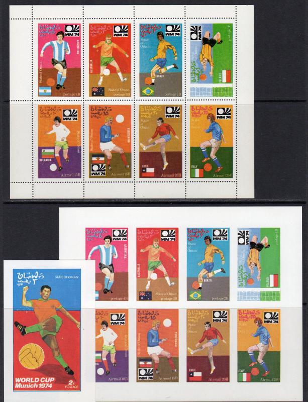 Oman State 1974 Football World Cup Munich '74 Sheetlet Perf+Imperf+SS MNH