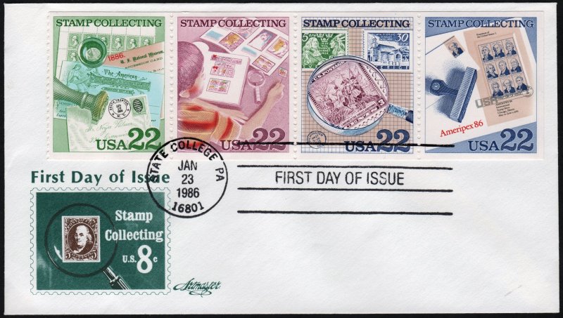 SC#2198-2201 22¢ Stamp Collecting FDC: Artmaster (1986) Unaddressed