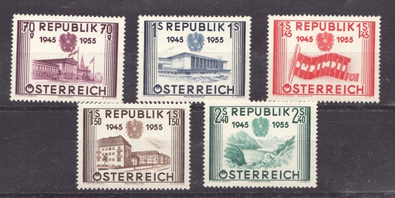1955 Austria - Sc# 599-603 - 10th Anniversay of Liberation. MH Cv$42.95