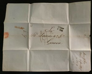 1847 Vienna Austria Stampless Letter Vintage Cover To Genova Italy 