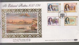 Guernsey 1987 Sir E Andros set of 4 - on Benham Silk FDC