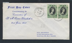 Dominica 1953 QEII Coronation pair on First Day Cover