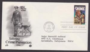 2102 Crime Prevention ArtCraft FDC with typewritten address