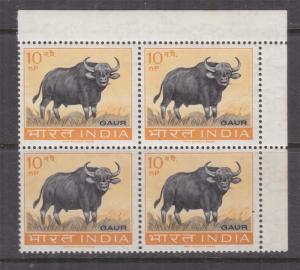 INDIA, 1963 Wild Life Preservation, 10np. Gaur, corner block of 4, mnh.