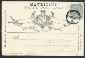 MAURITIUS 1896 QV 2c on formular postcard used.............................56521