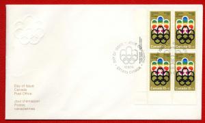 B3 Canada FDC -1976 Olympic Symbols Semi - LL Block