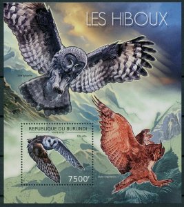 Burundi 2012 MNH Birds of Prey on Stamps Owls Barn Owl Great Horned Owl 1v S/S