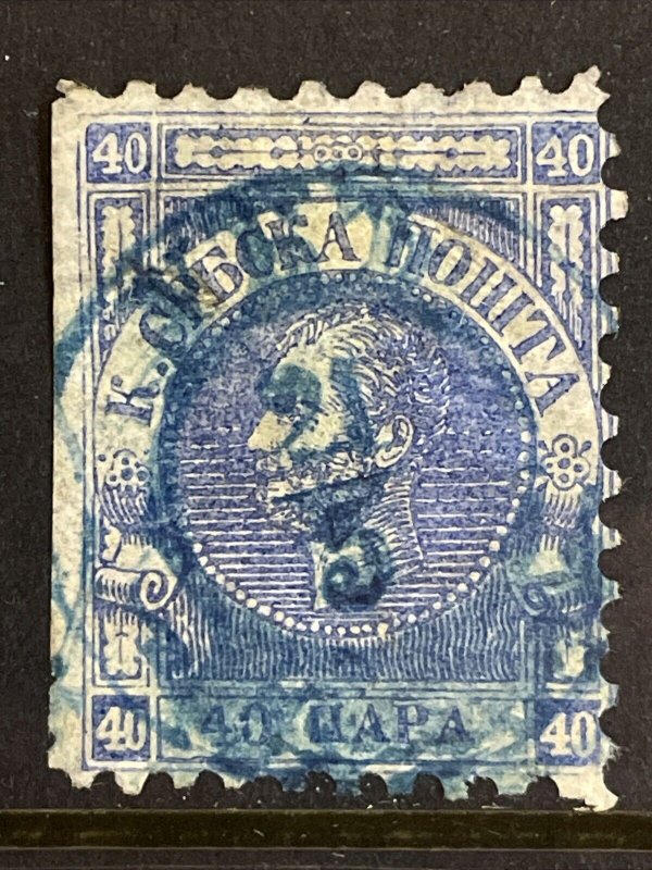 1866 Serbia 40p on Pelure Paper, Sc# 13, Used, Blue Cancel