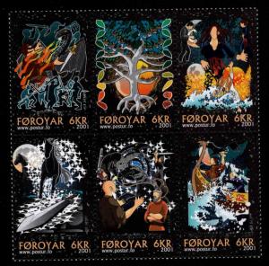 FAROE ISLANDS Scott 396 MNH** 2001 Nordic Myths block of six