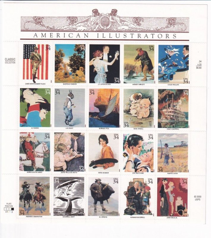 U.S.: Sc #3502, American Illustrators 34c, Sheet of 20, MNH (3502)