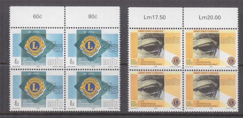 MALTA, 1993 Lions International pair, marginal blocks of 4, mnh.