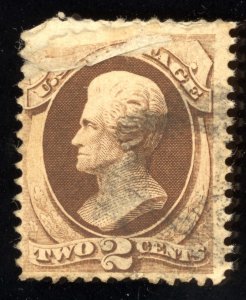 US Scott 157 Used 2c brown Thomas Jefferson, w/ Secret Mark Lot T952 bhmstamps