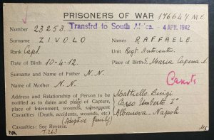 1942 Middle East Italian Prisoner Of War Postcard Cover POW To Napoli Italy