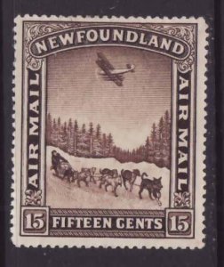 Newfoundland-Sc#C6- id23-unused og hinged 15c Airmail-Planes-Dogs-1931-