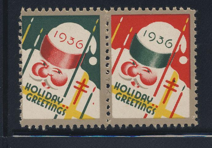 WX80 MNH  1936 Christmas Seal red & green pair