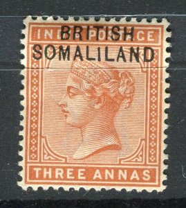 SOMALILAND; 1900s early QV India issue Mint hinged 3a. value