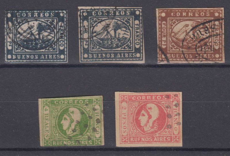 ARGENTINA BUENOS AIRES 1858-60 Sc 6, 7 (2x) 9 & 11 TOP VALUE BOGUS+ (CV$1,075)