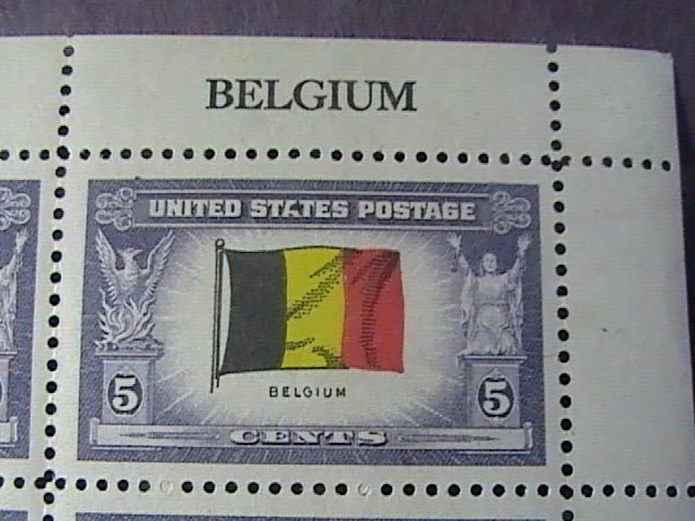 U.S.# 909-MINT/ NEVER HINGED--MARGIN  BLOCK OF 4--BELGIU--OVERRUN COUNTRIES-1943