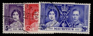 MAURITIUS GVI SG249-251, CORONATION set, FINE USED.