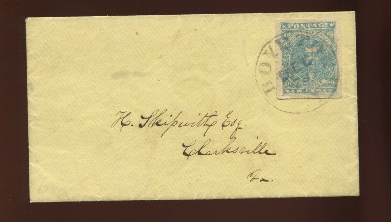 Confederate States 2a Used Stamp on Cover BOYDTON TN CCL (Stock CSA2-CVR A1)