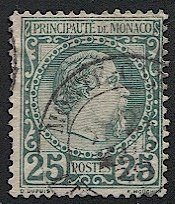 MONACO 1885 Sc #6  Used 25c  - Prince Charles III, cv $75