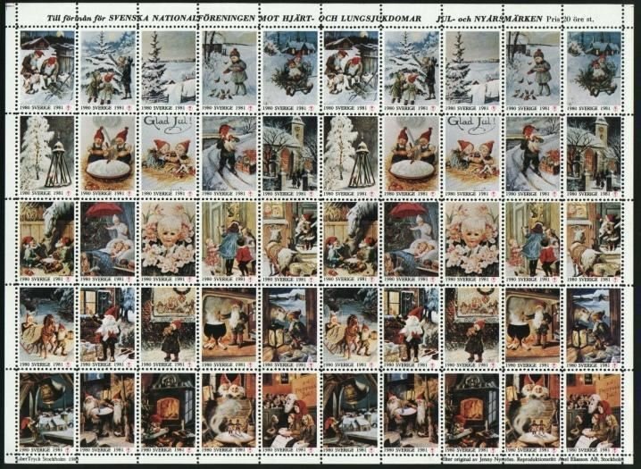 Sweden. 1980/81 Christmas Seal Mnh Full Sheet Folded. Artist Jenny Nystrom.