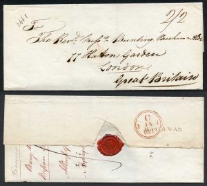 Bahamas 1836 straight-line hand stamps Ludington type B1 2/2 m/s rate mark