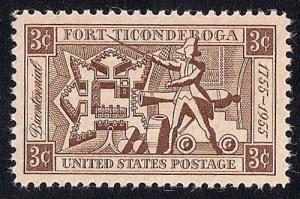 1071 3 cent Fort Ticonderoga mint OG NH EGRADED VF 83