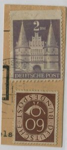 GERMANY USA BRITISH ZONE SCOTT 659 MICHEL 98 ON PIECE IMPERF AT TOP
