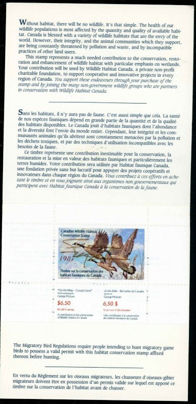 CANADA 1987 DUCK STAMP ARTIST SIGNED IN FOLDER AS ISSUED CANADA GEESE MCLEAN