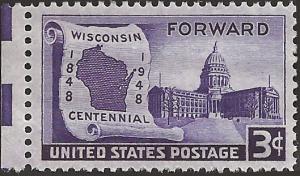 # 957 MINT NEVER HINGED WISCONSIN STATEHOOD 100TH ANNIV.