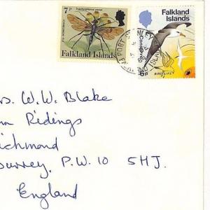 FALKLAND ISLANDS Air Mail Cover BIRDS INSECTS GB Surrey 1984 {samwells}SS188