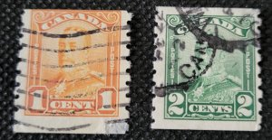 Canada, 1929, coil , perf. vertically, K, George V, 1 & 2c, used, SCV$26.00