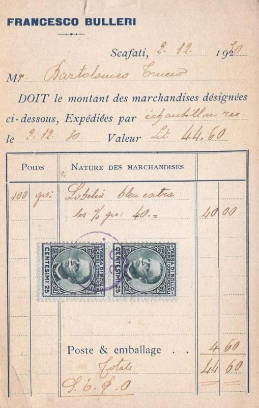 Y) 1931 ITALY, FRENCH COMMERCIAL  INVOICE FRANCISCO BULLERI,