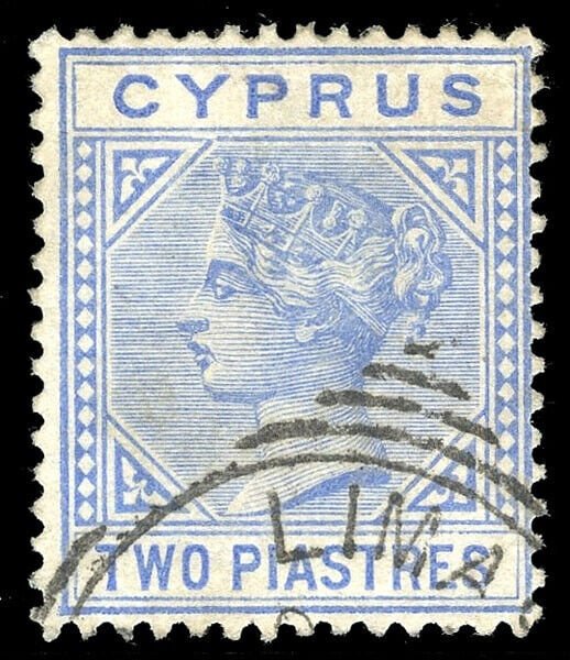 Cyprus 1882 QV 2pi blue TOP LEFT TRIANGLE DETACHED very fine used. SG 19a.