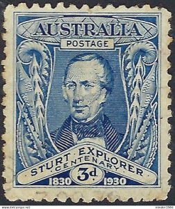 AUSTRALIA 1930 KGV 3d Blue, Centenary of Exploration of Murray River SG118 FU