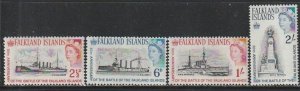 1964 Falkland Islands - Sc 150-3 - MNH VF - 4 single - Ships & Memorial