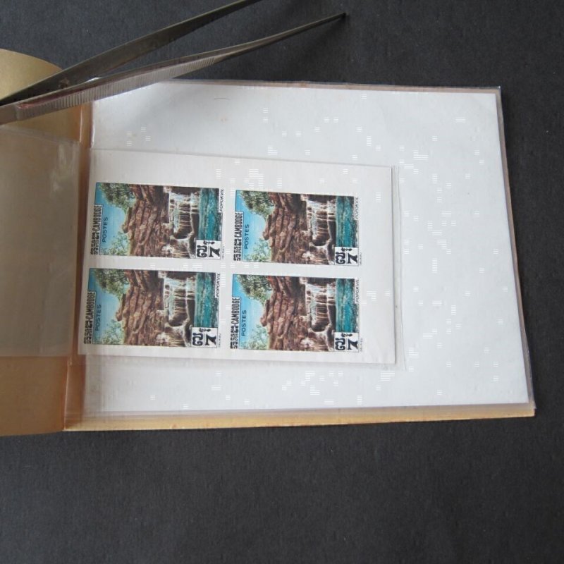 France Cambodias 1963 Sc 123-25 set Imperf. BLK(4) sheet+Proof Folders - rare