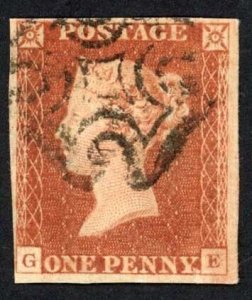 1841 Penny Red (GE) Black Maltese Cross Fine Four Margins